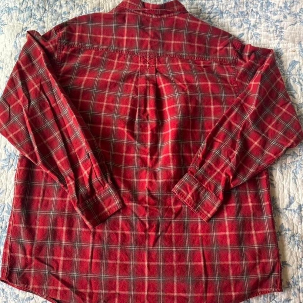Red and Green Plaid L.L. Bean Button Down Long Sleeve Flannel Shirt, 100% cotton - Picture 6 of 8